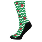Green Zigzag Ladybird Pattern Print Crew Socks