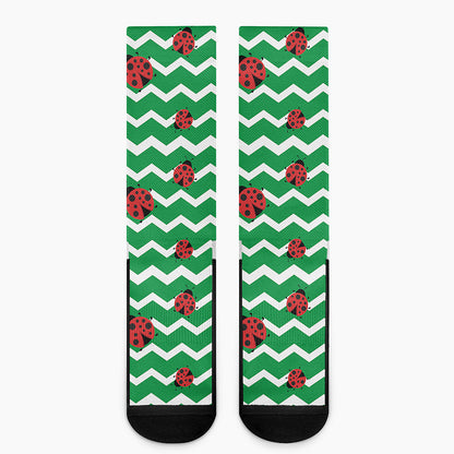 Green Zigzag Ladybird Pattern Print Crew Socks