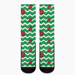 Green Zigzag Ladybird Pattern Print Crew Socks