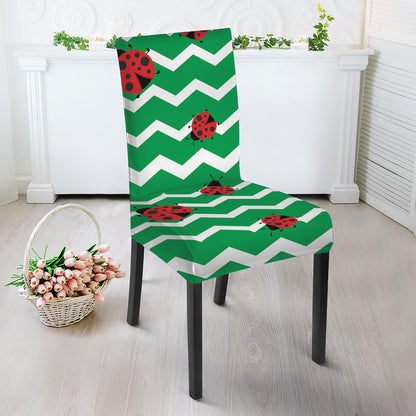 Green Zigzag Ladybird Pattern Print Dining Chair Slipcover