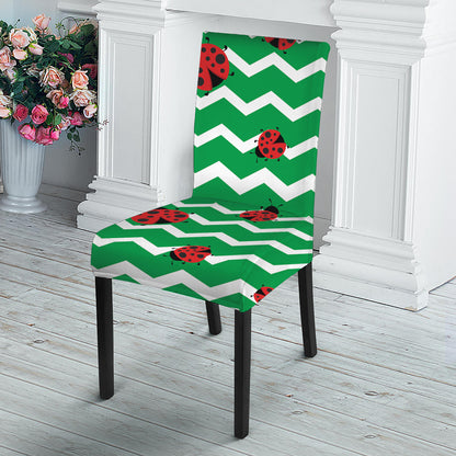 Green Zigzag Ladybird Pattern Print Dining Chair Slipcover