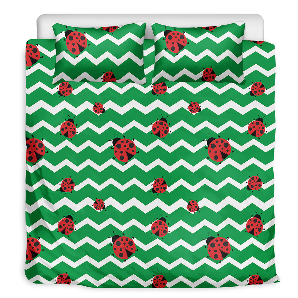 Green Zigzag Ladybird Pattern Print Duvet Cover Bedding Set