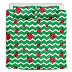 Green Zigzag Ladybird Pattern Print Duvet Cover Bedding Set