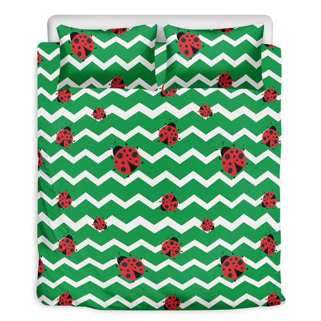 Green Zigzag Ladybird Pattern Print Duvet Cover Bedding Set
