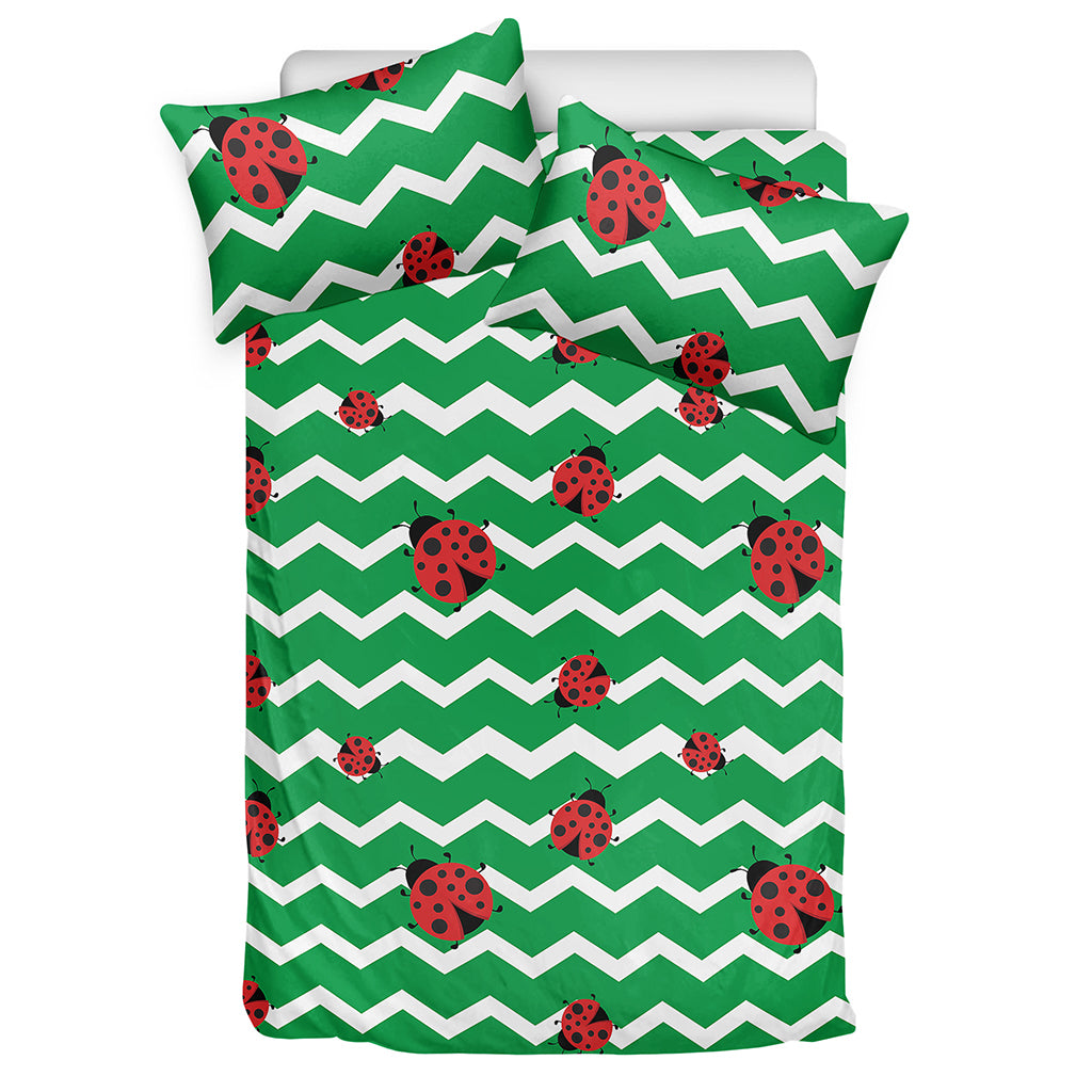 Green Zigzag Ladybird Pattern Print Duvet Cover Bedding Set