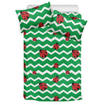 Green Zigzag Ladybird Pattern Print Duvet Cover Bedding Set