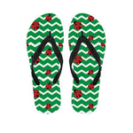 Green Zigzag Ladybird Pattern Print Flip Flops