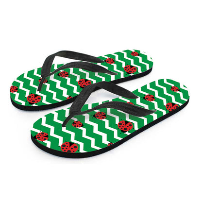 Green Zigzag Ladybird Pattern Print Flip Flops
