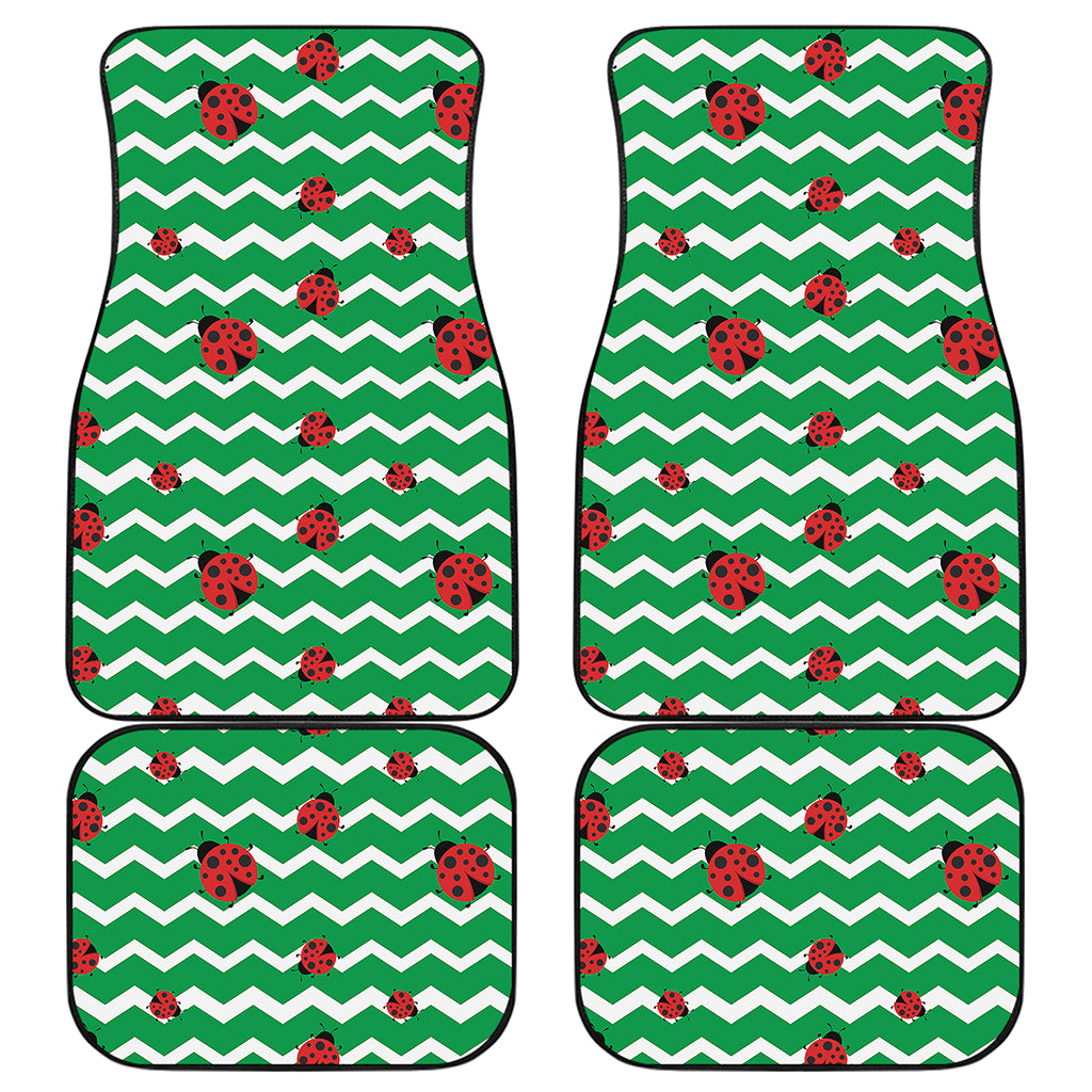 Green Zigzag Ladybird Pattern Print Front and Back Car Floor Mats