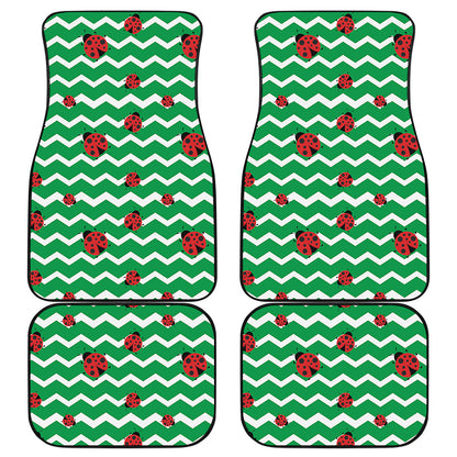 Green Zigzag Ladybird Pattern Print Front and Back Car Floor Mats