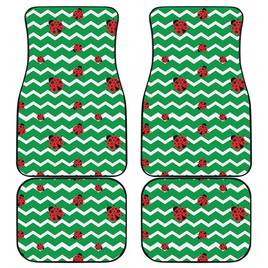 Green Zigzag Ladybird Pattern Print Front and Back Car Floor Mats