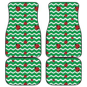 Green Zigzag Ladybird Pattern Print Front and Back Car Floor Mats