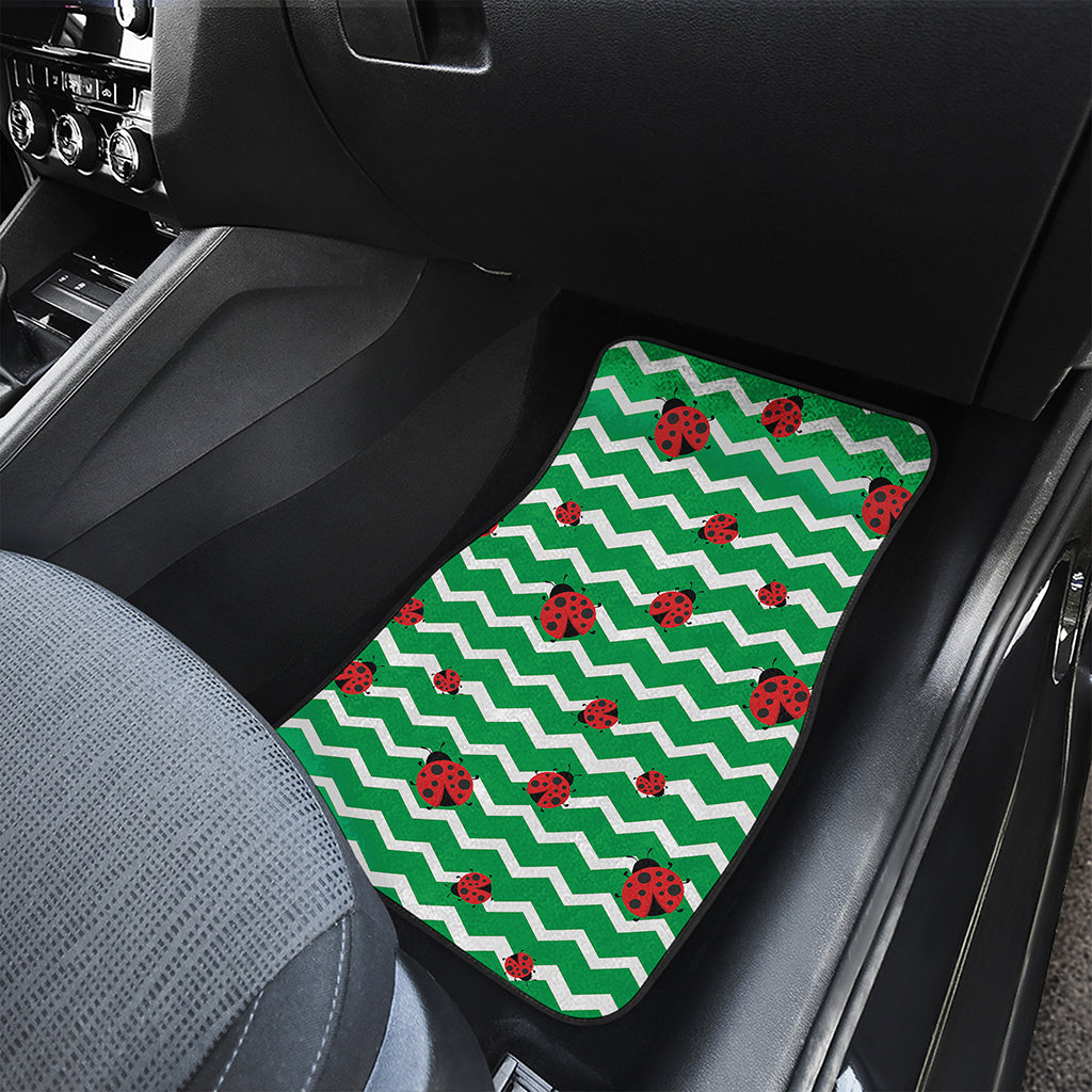 Green Zigzag Ladybird Pattern Print Front and Back Car Floor Mats