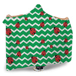Green Zigzag Ladybird Pattern Print Hooded Blanket