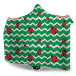 Green Zigzag Ladybird Pattern Print Hooded Blanket