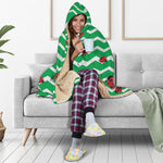 Green Zigzag Ladybird Pattern Print Hooded Blanket