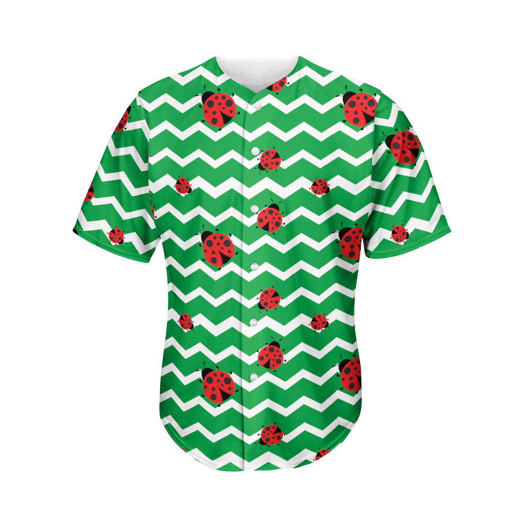 Green Zigzag Ladybird Pattern Print Men's Baseball Jersey