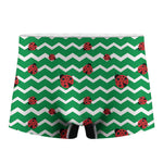 Green Zigzag Ladybird Pattern Print Men's Boxer Briefs