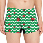 Green Zigzag Ladybird Pattern Print Men's Boxer Briefs