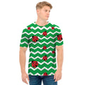 Green Zigzag Ladybird Pattern Print Men's T-Shirt