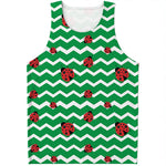Green Zigzag Ladybird Pattern Print Men's Tank Top