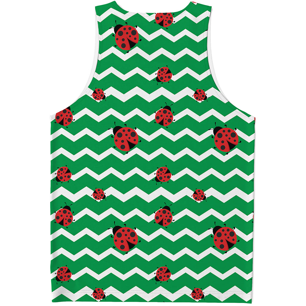 Green Zigzag Ladybird Pattern Print Men's Tank Top