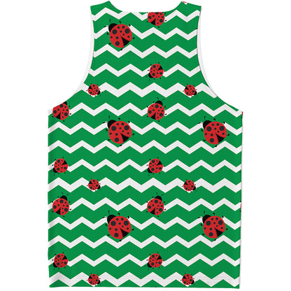 Green Zigzag Ladybird Pattern Print Men's Tank Top