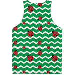 Green Zigzag Ladybird Pattern Print Men's Tank Top