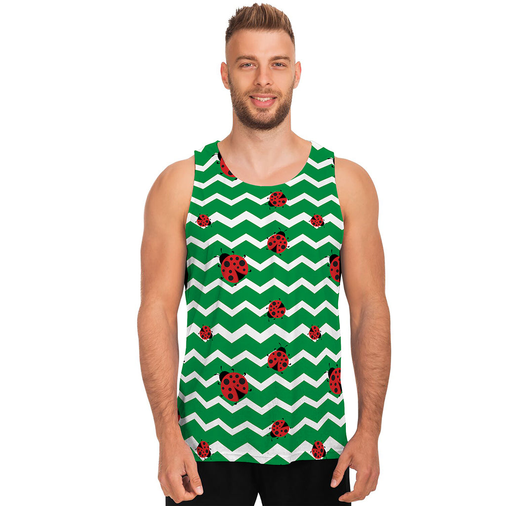 Green Zigzag Ladybird Pattern Print Men's Tank Top
