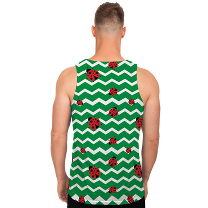 Green Zigzag Ladybird Pattern Print Men's Tank Top