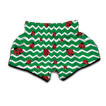 Green Zigzag Ladybird Pattern Print Muay Thai Boxing Shorts