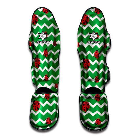 Green Zigzag Ladybird Pattern Print Muay Thai Shin Guard