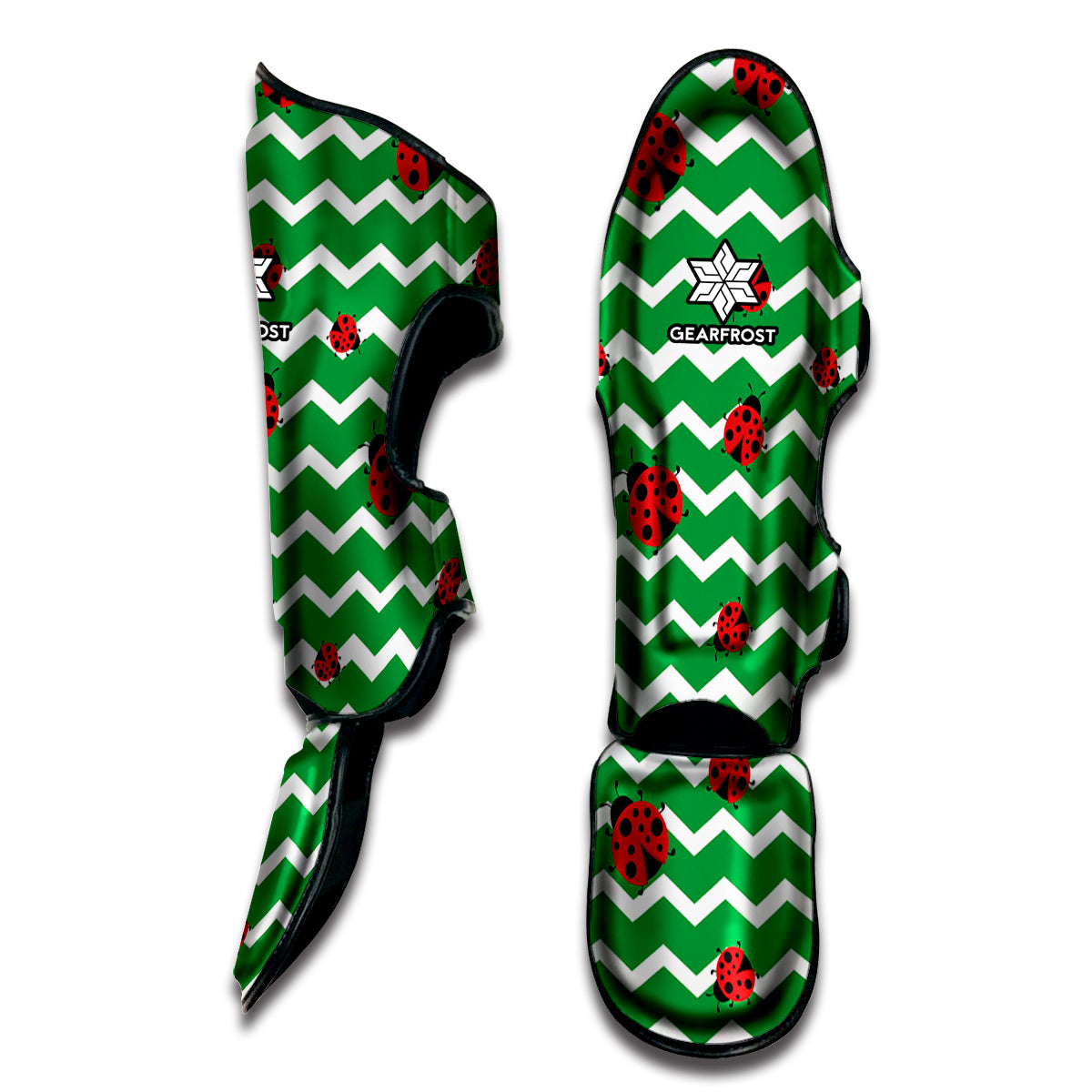 Green Zigzag Ladybird Pattern Print Muay Thai Shin Guard