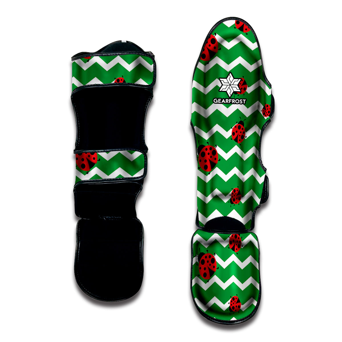 Green Zigzag Ladybird Pattern Print Muay Thai Shin Guard
