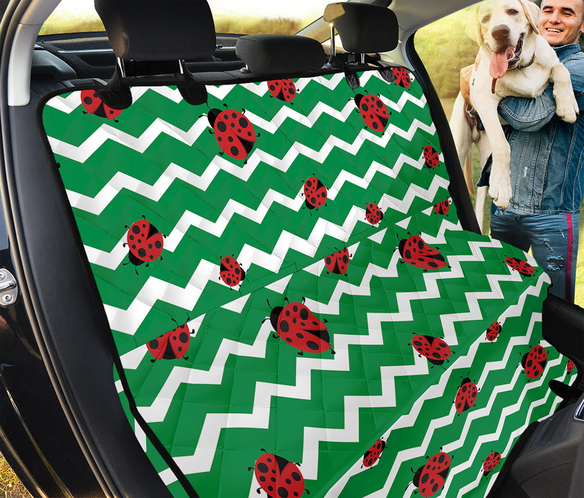 Green Zigzag Ladybird Pattern Print Pet Car Back Seat Cover