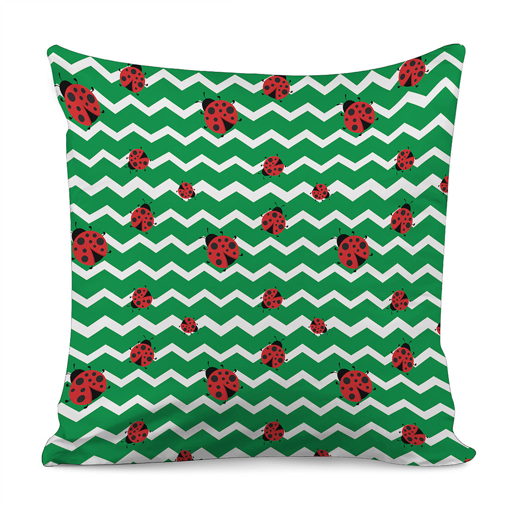 Green Zigzag Ladybird Pattern Print Pillow Cover