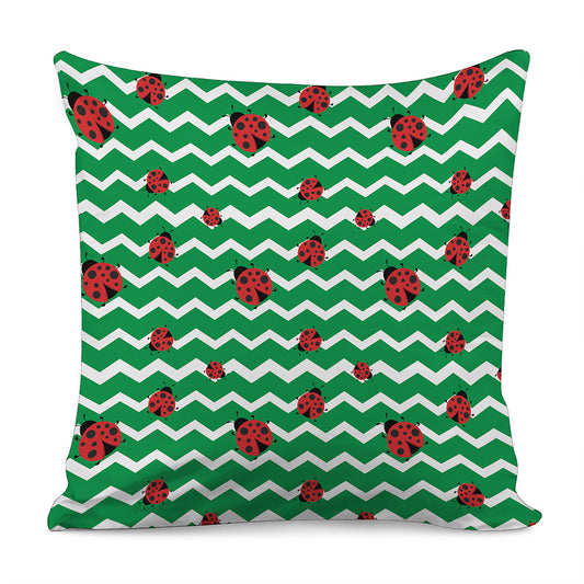Green Zigzag Ladybird Pattern Print Pillow Cover