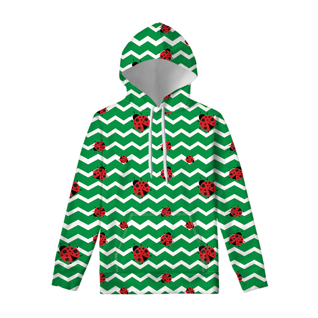 Green Zigzag Ladybird Pattern Print Pullover Hoodie