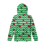 Green Zigzag Ladybird Pattern Print Pullover Hoodie