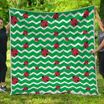 Green Zigzag Ladybird Pattern Print Quilt