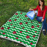 Green Zigzag Ladybird Pattern Print Quilt