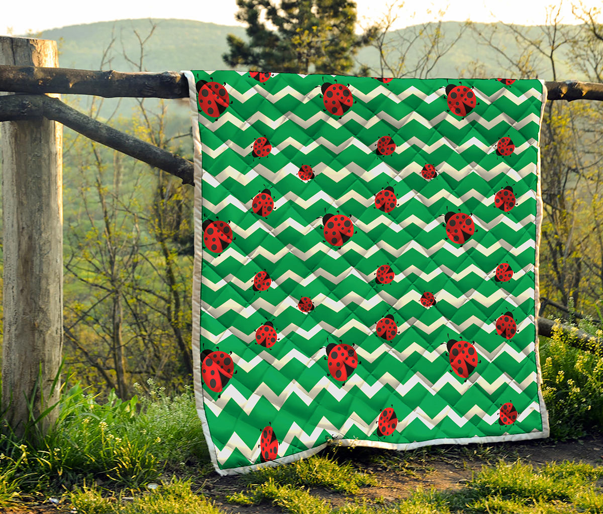 Green Zigzag Ladybird Pattern Print Quilt