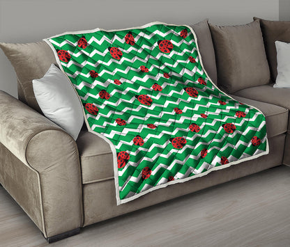 Green Zigzag Ladybird Pattern Print Quilt