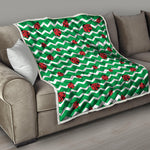 Green Zigzag Ladybird Pattern Print Quilt