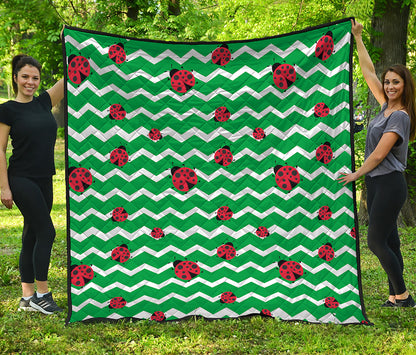 Green Zigzag Ladybird Pattern Print Quilt