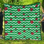 Green Zigzag Ladybird Pattern Print Quilt