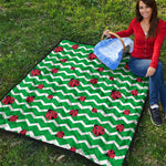 Green Zigzag Ladybird Pattern Print Quilt
