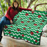 Green Zigzag Ladybird Pattern Print Quilt