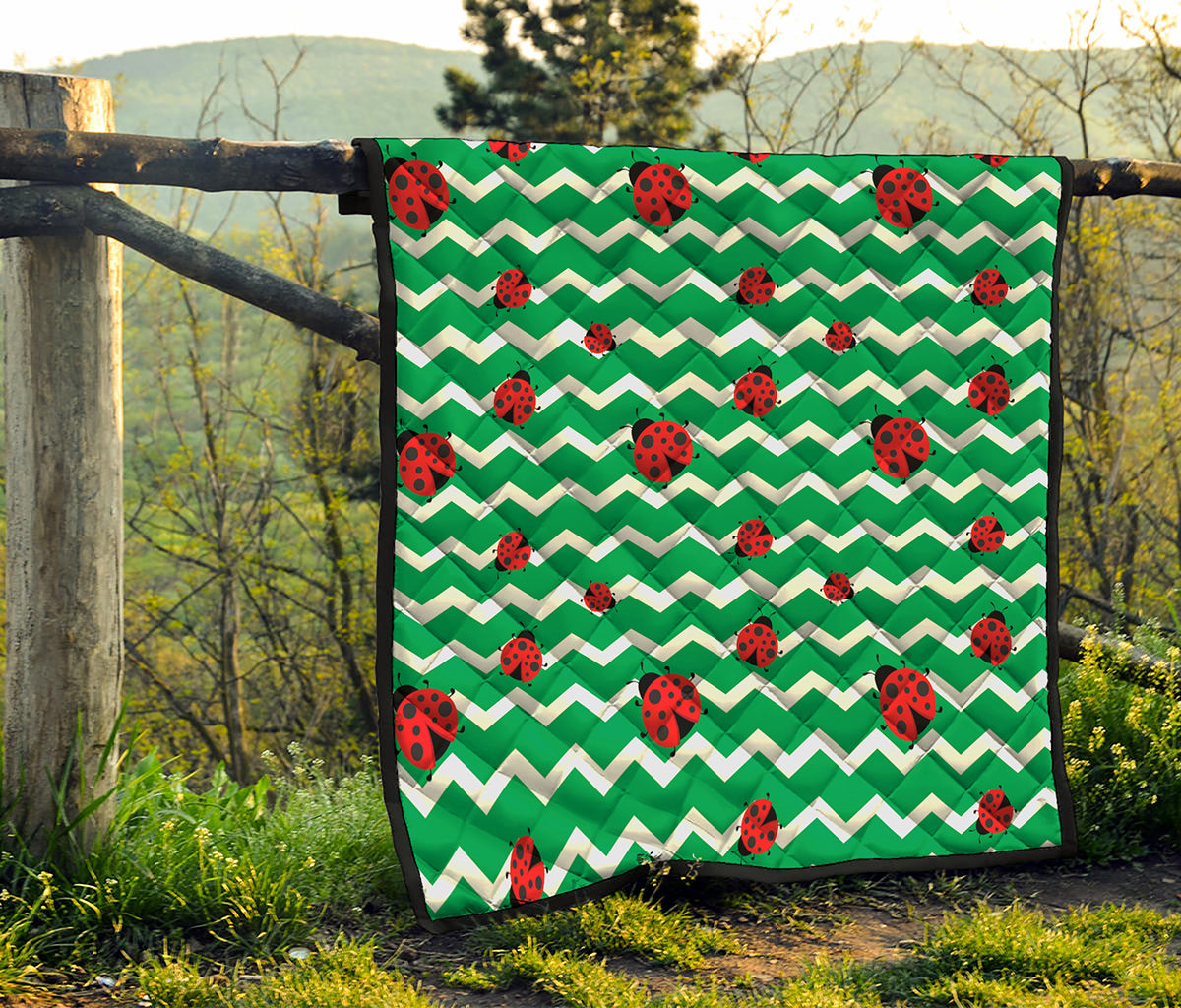 Green Zigzag Ladybird Pattern Print Quilt