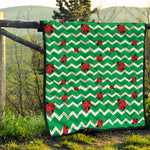 Green Zigzag Ladybird Pattern Print Quilt